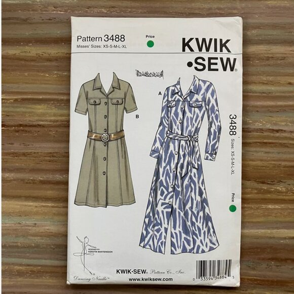 UNCUT Sewing Pattern Kwik Sew 3488 Misses Shirt Dress XS to XL - Picture 1 of 2